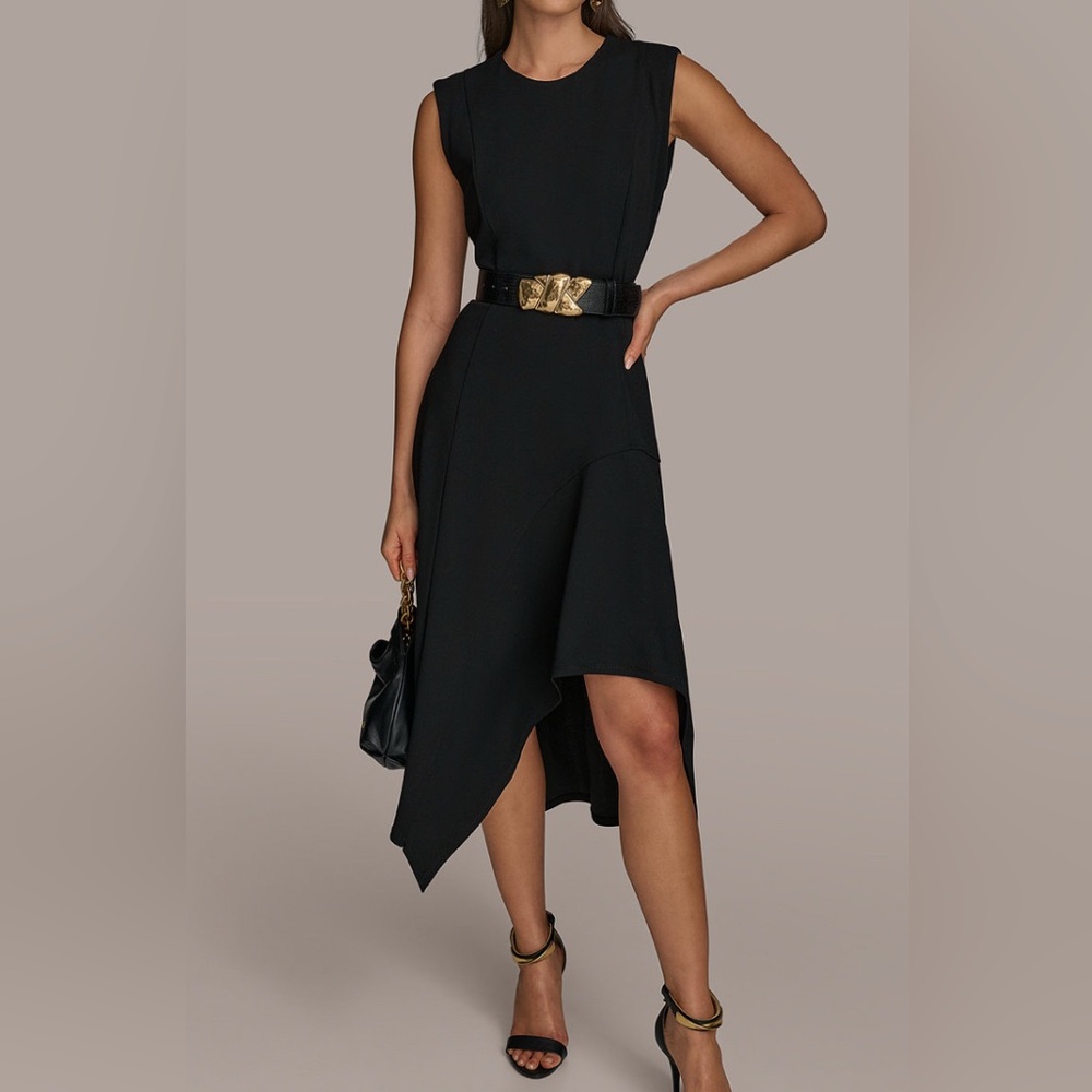 Donna Karan Women's Belted Asymmetric-Hem Dress